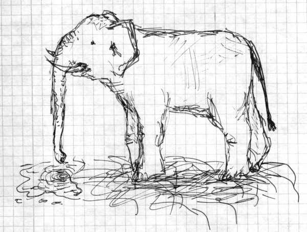 Zeichnung eines Elephanten, die während eines Aspie-Treffens 'entstand'